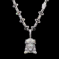 White gold plated 4 leaf iced chain and god face pendant