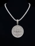 18k White gold plated tennis and coin pendant.