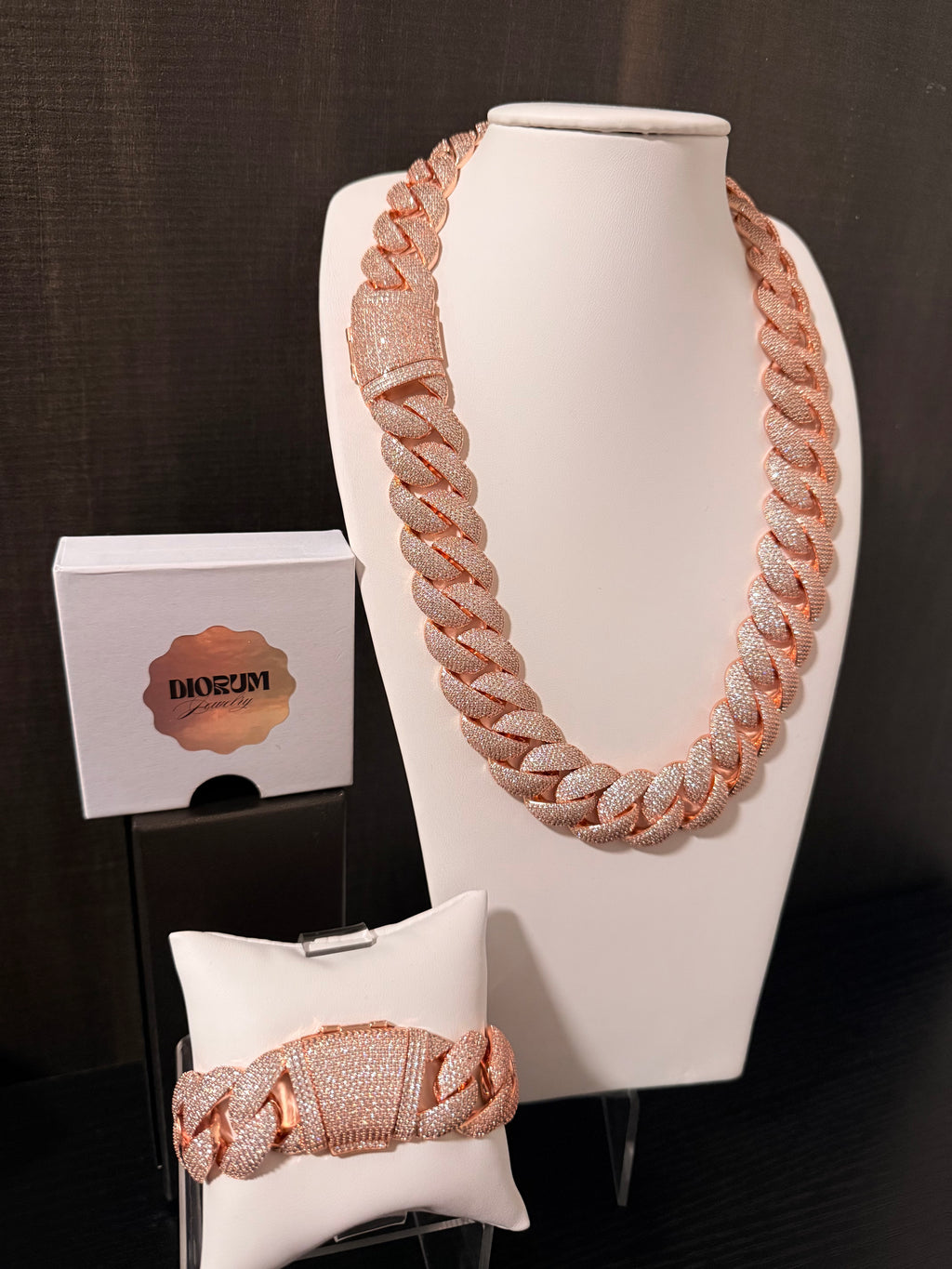 18K Gold Plated Micro Pave Cuban Link Set.