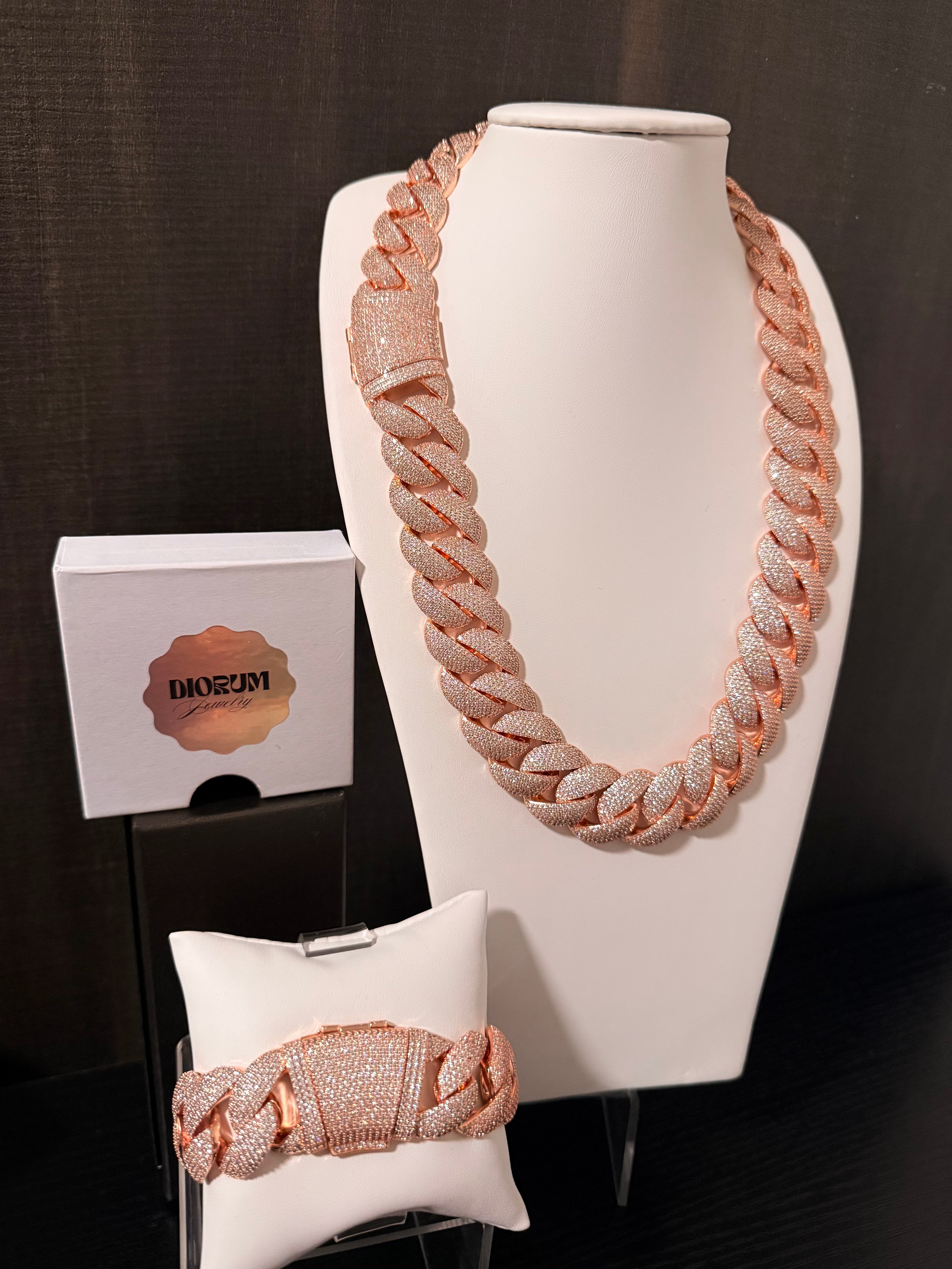 18K Gold Plated Micro Pave Cuban Link Set.