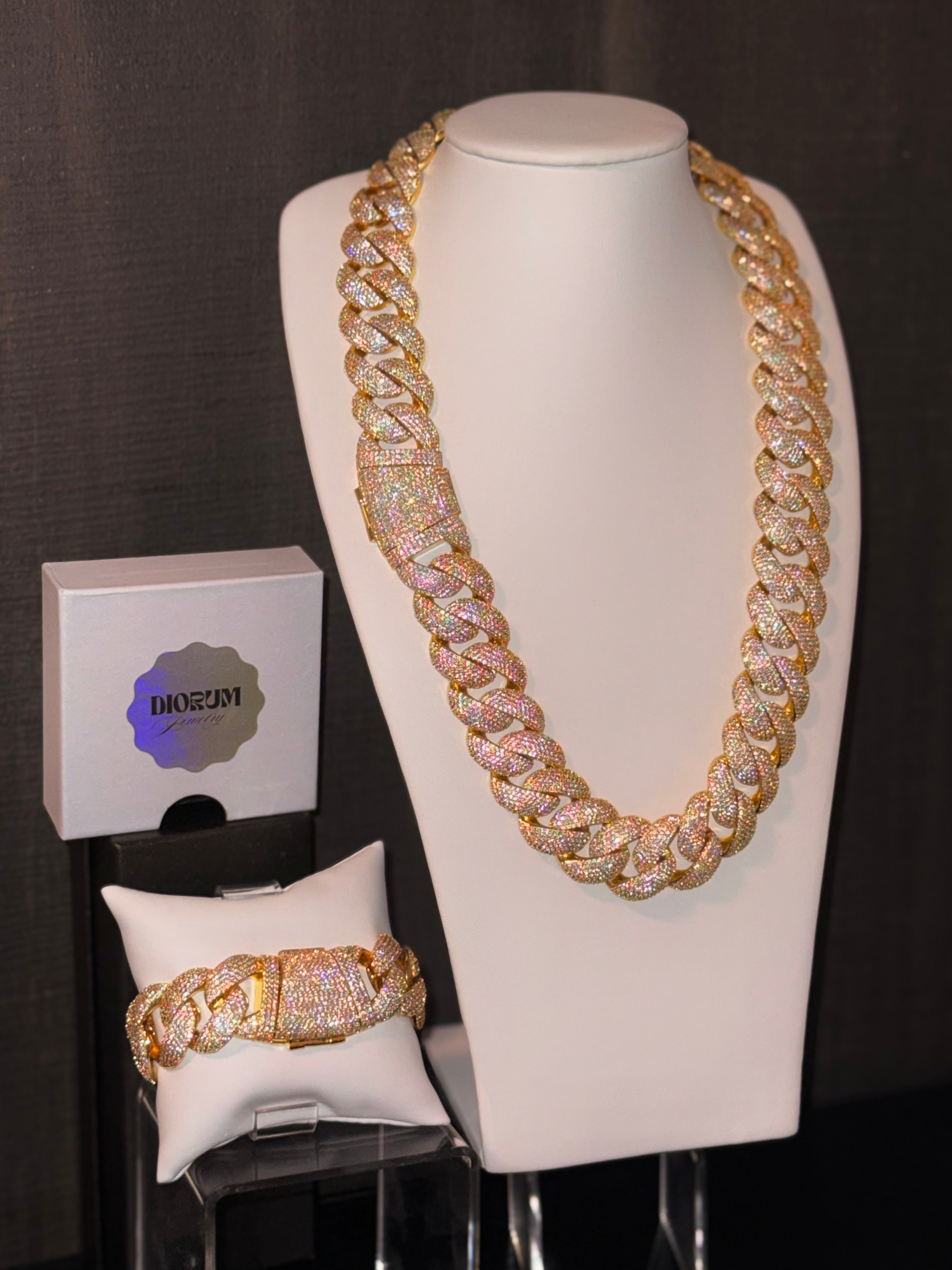 14k Gold Finish Micro Pave Cuban Link Set.