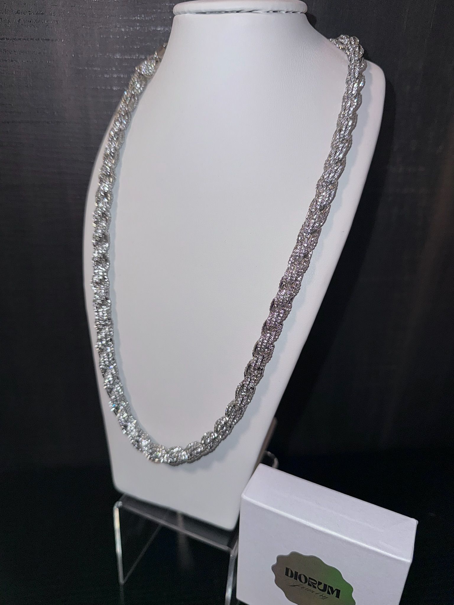 White Gold Plated Iced Out Rope Chain.