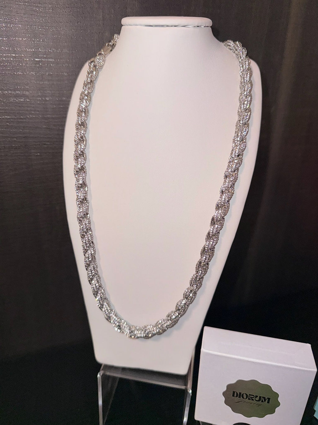 White Gold Plated Iced Out Rope Chain.