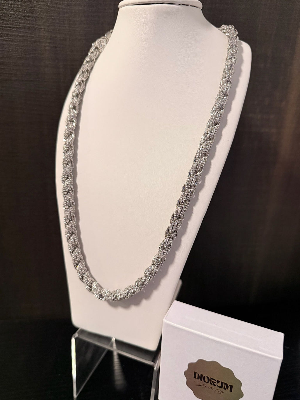 White Gold Plated Iced Out Rope Chain.