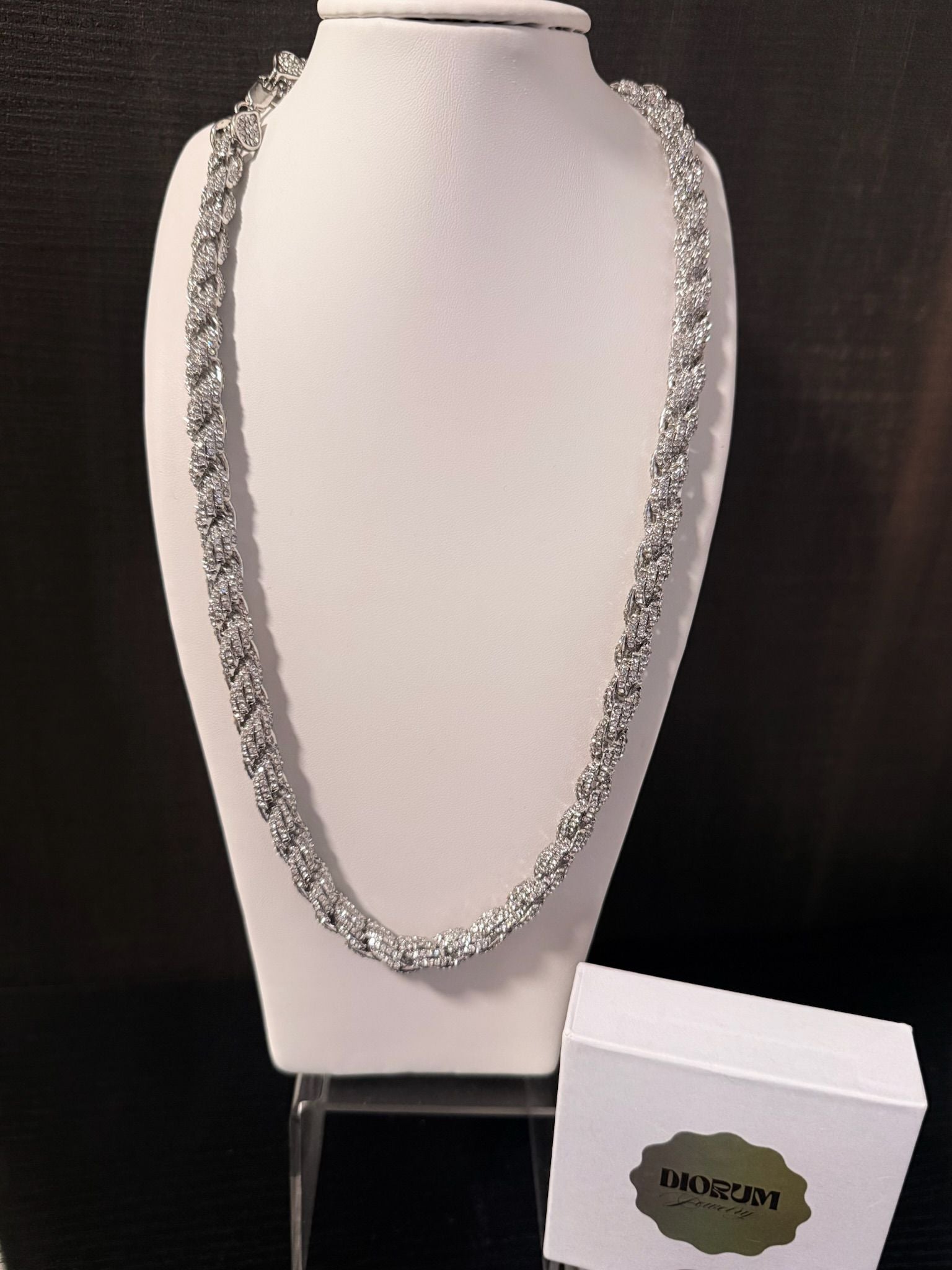 White Gold Plated Iced Out Rope Chain.