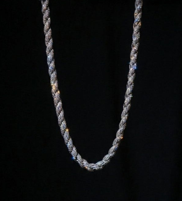 White Gold Plated Iced Out Rope Chain.