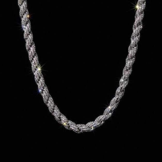 White Gold Plated Iced Out Rope Chain.