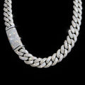 18k White Gold Finish Micro Pave Cuban Link Necklace.