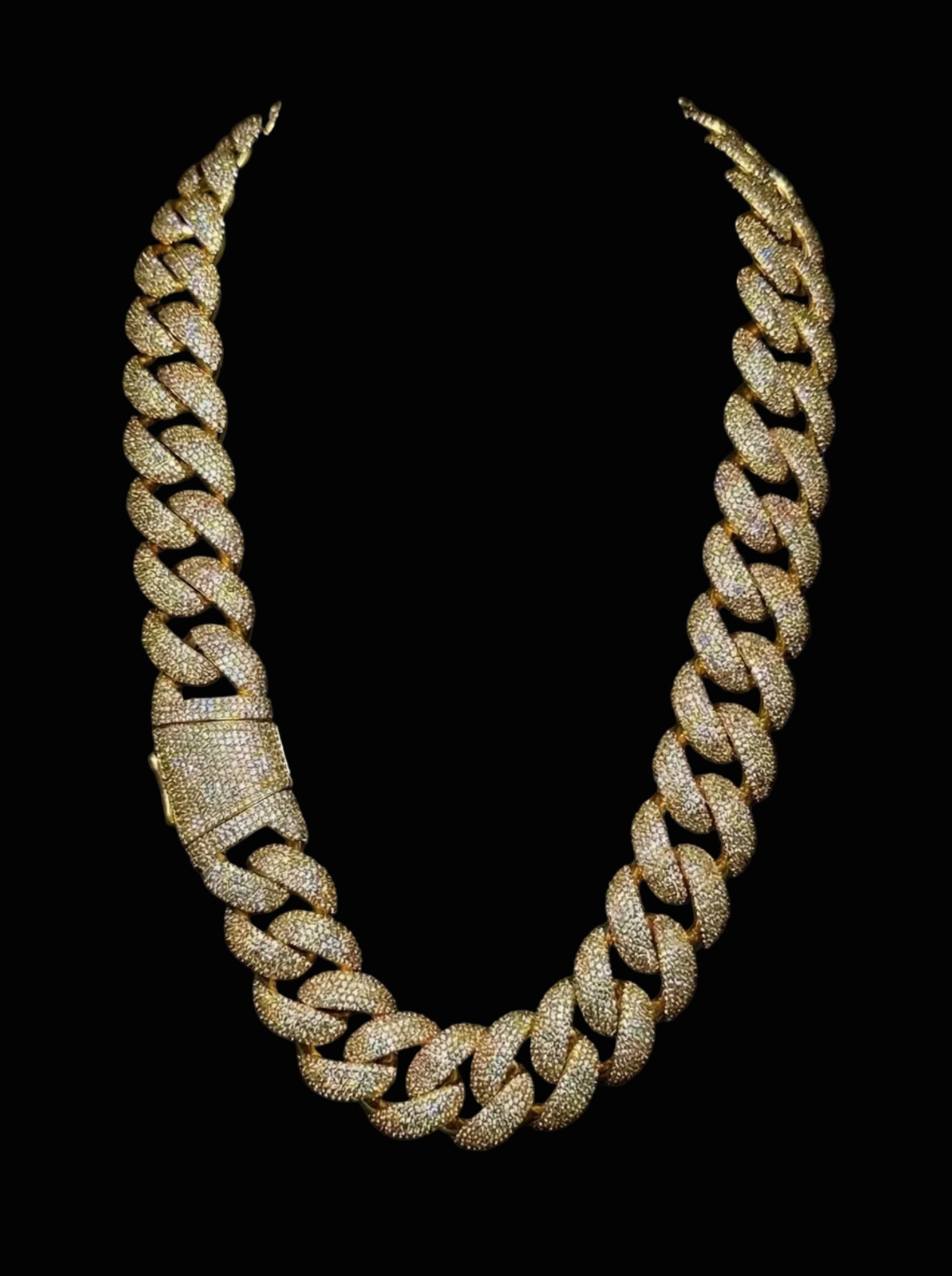 14k Gold Finish Micro Pave Cuban Link Set.