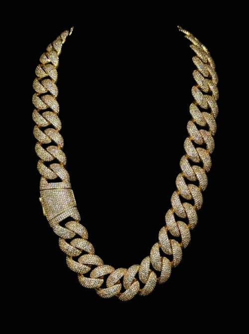 14k Gold Finish Micro Pave Cuban Link Set.