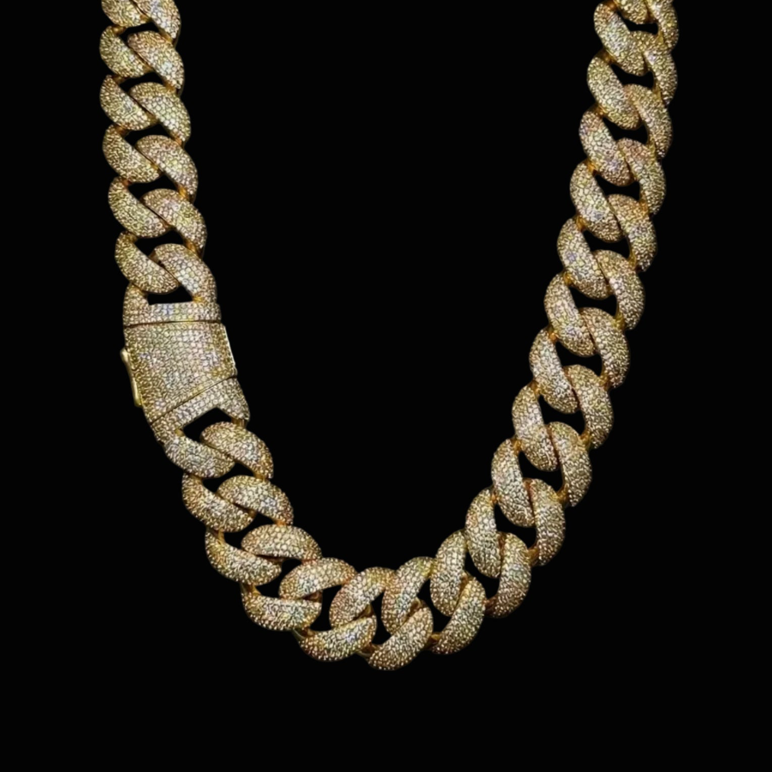 14k Gold Finish Micro Pave Cuban Link Set.