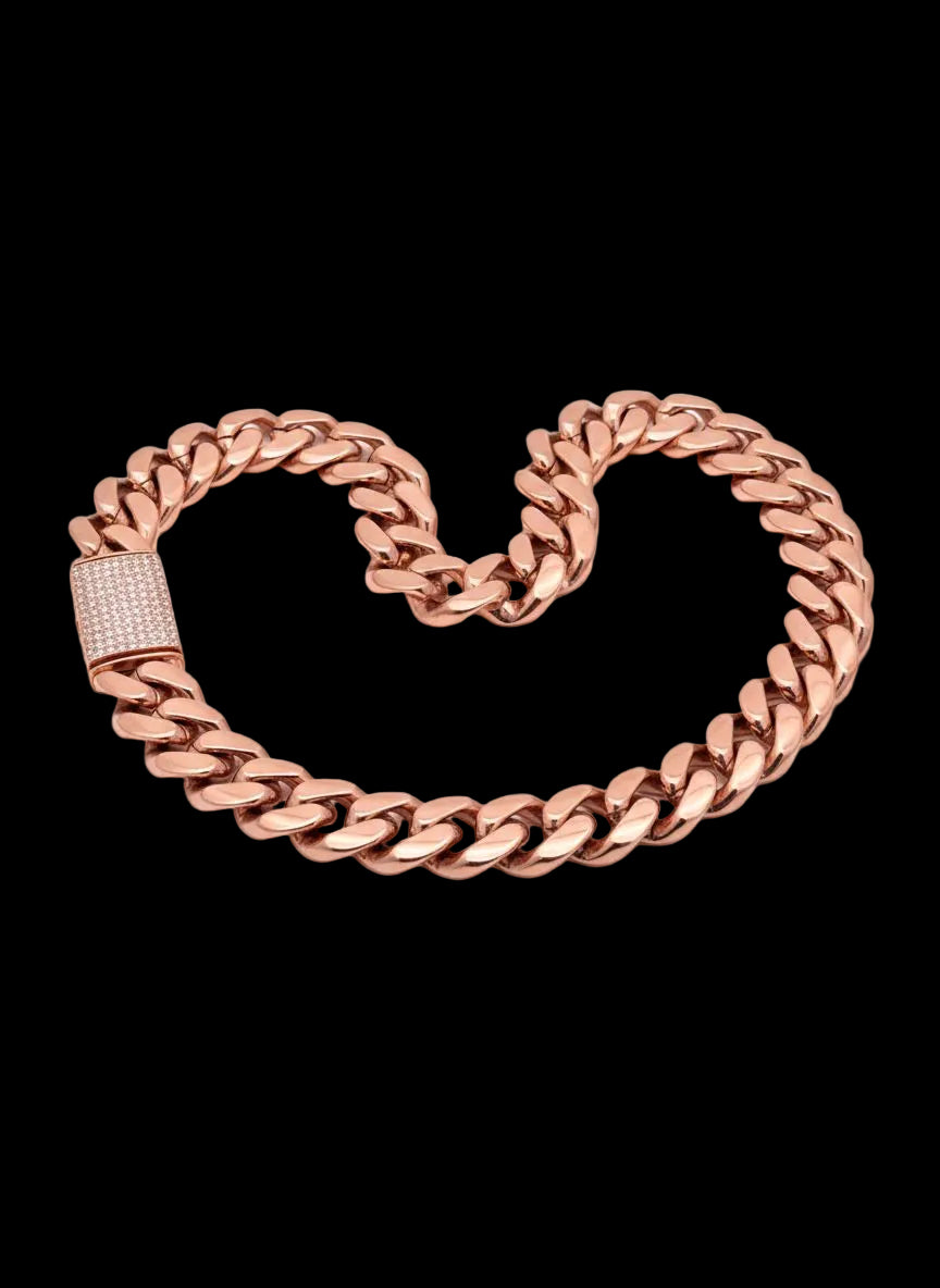 Stainless Steel 18k Rose gold plated Cuban Link Chain.