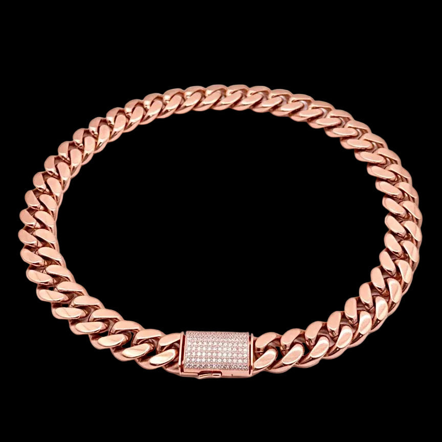 Stainless Steel 18k Rose gold plated Cuban Link Chain.