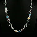 18k White Gold Plated Iced Multi-Shaped Colorful Stones Necklace.