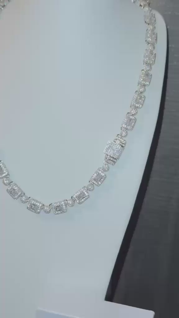 18K White Gold Plated Iced Emerald Cut Unisex Necklace.