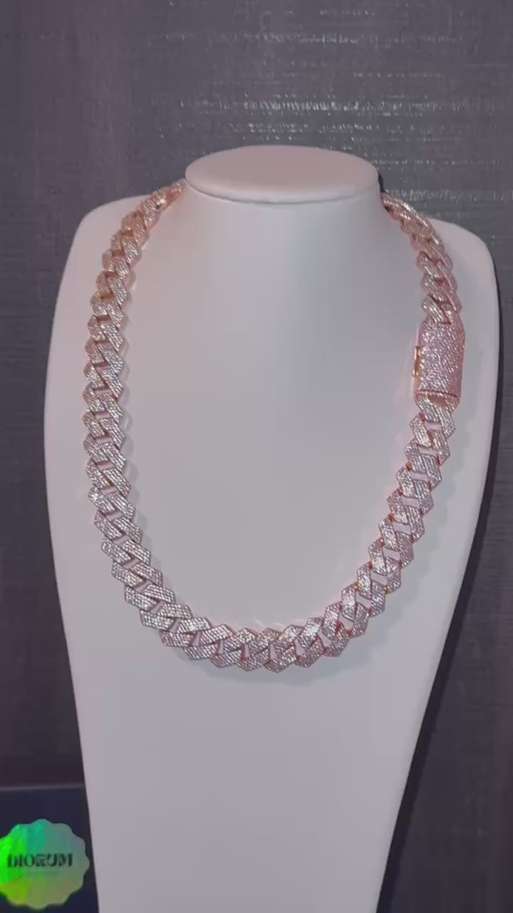 18k rose gold plated iced Cuban link necklace.