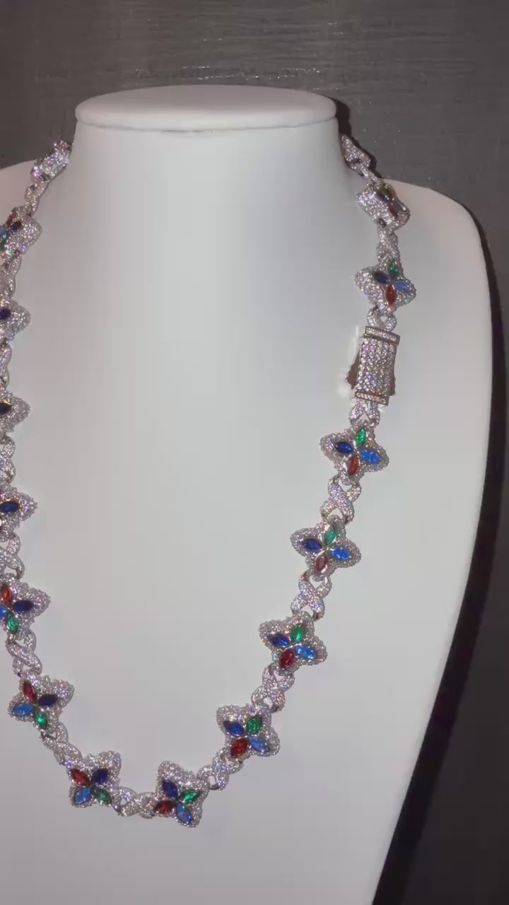 White Gold plated 4 leaf iced chain.