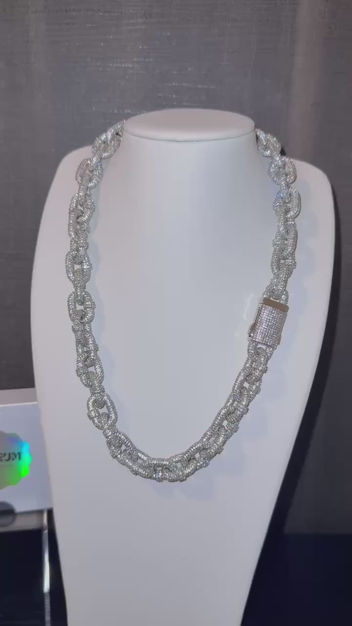 18k white gold plated XL iced links necklace.