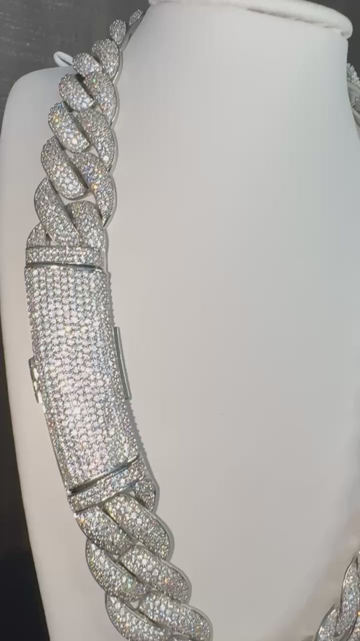 18k White Gold Finish Micro Pave Cuban Link Necklace.