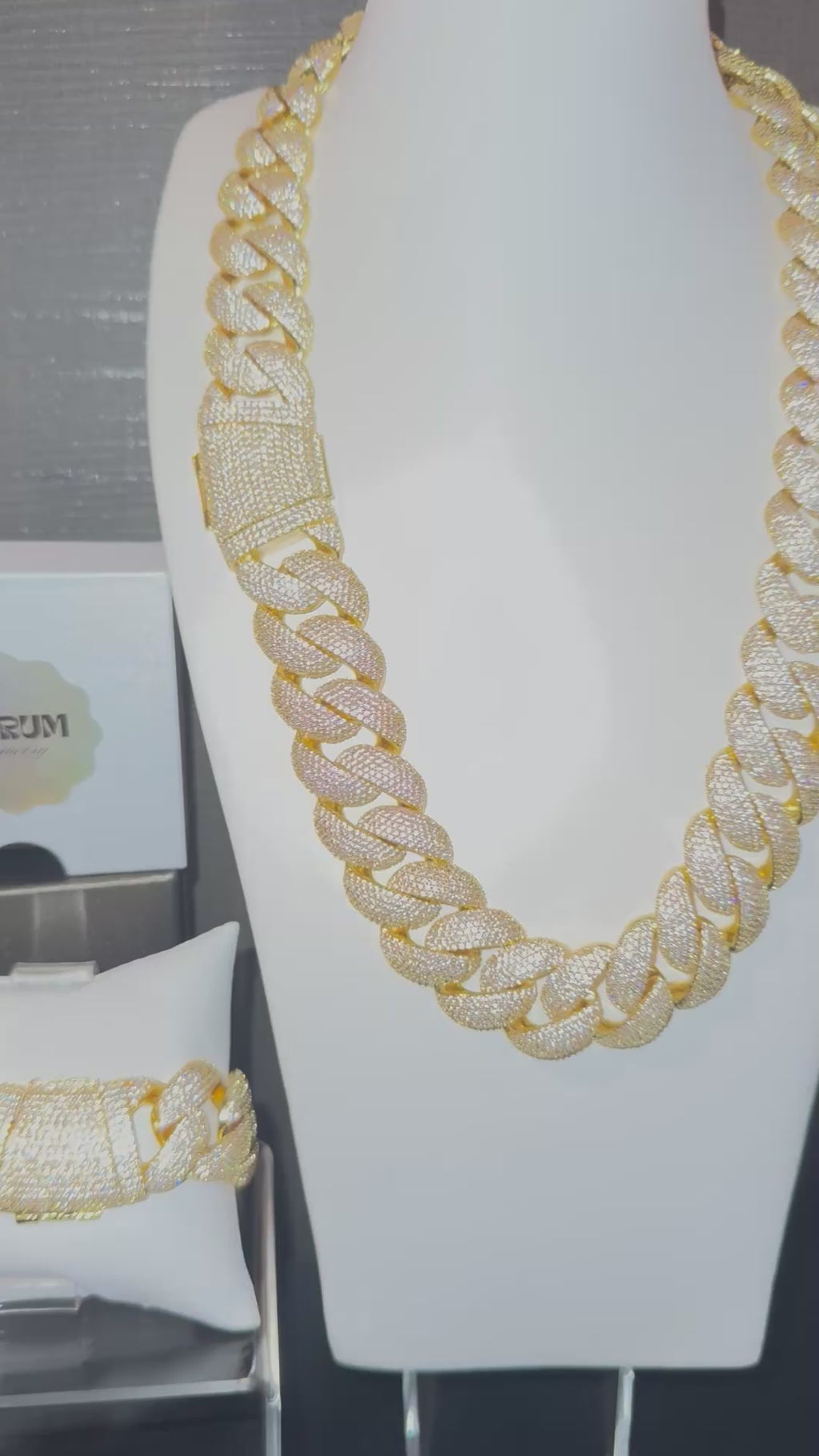 14k Gold Finish Micro Pave Cuban Link Set.