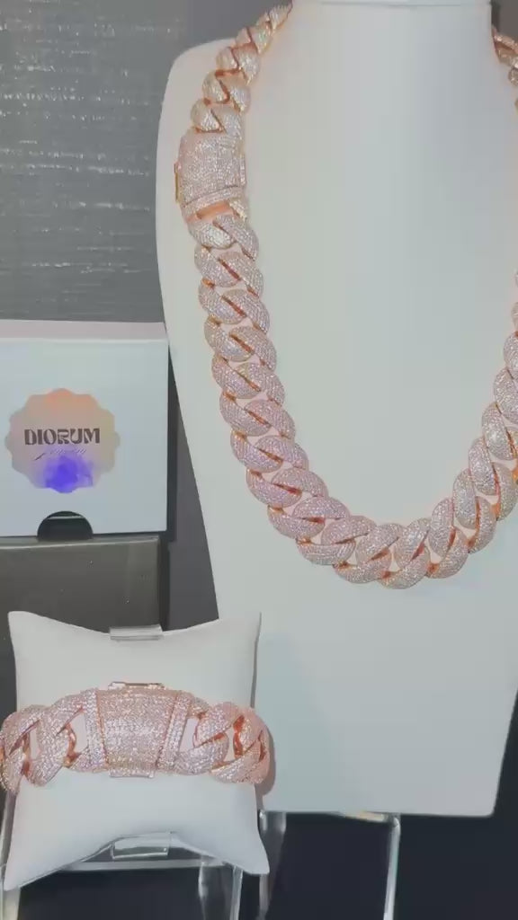 18K Gold Plated Micro Pave Cuban Link Set.