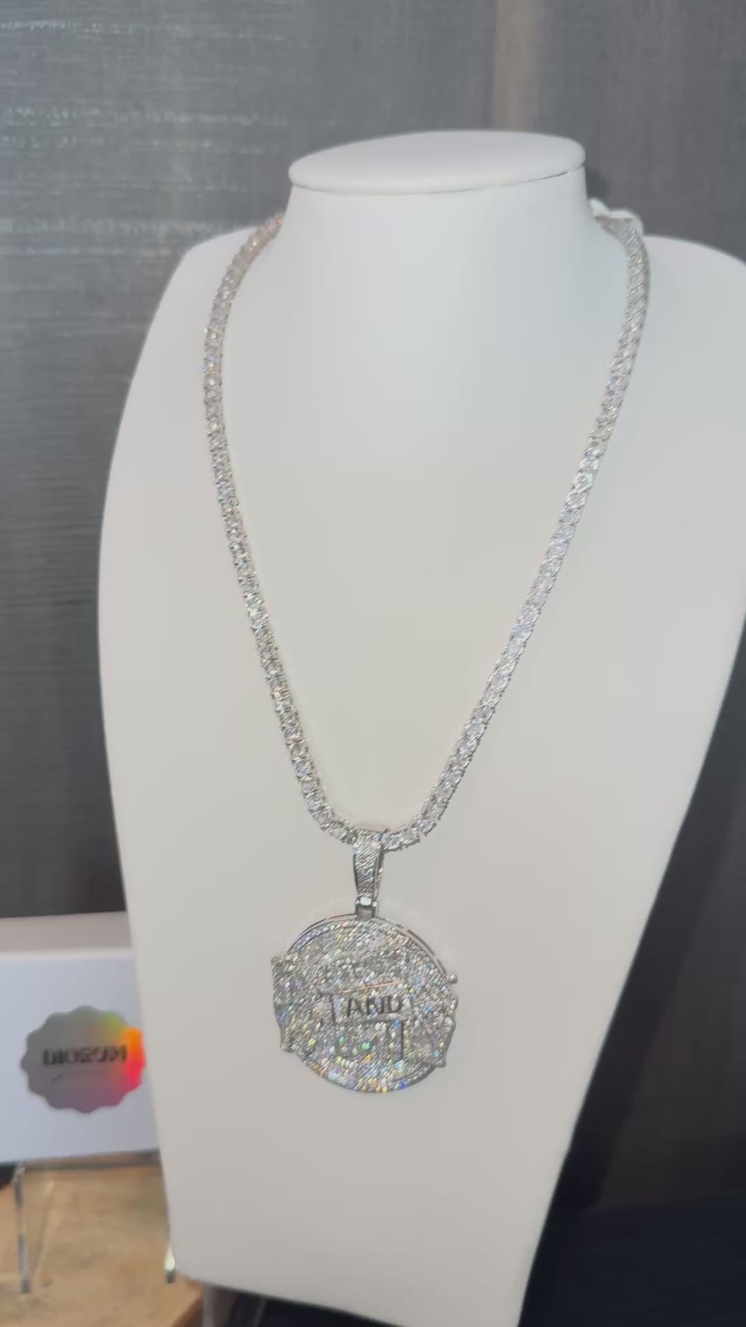 1 piece 18k white gold plated iced coin pendant.